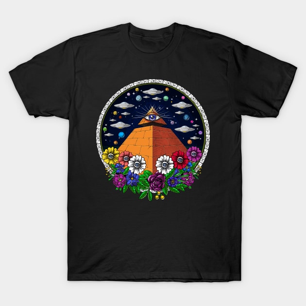 Egyptian Pyramid Alien UFO T-Shirt by underheaven